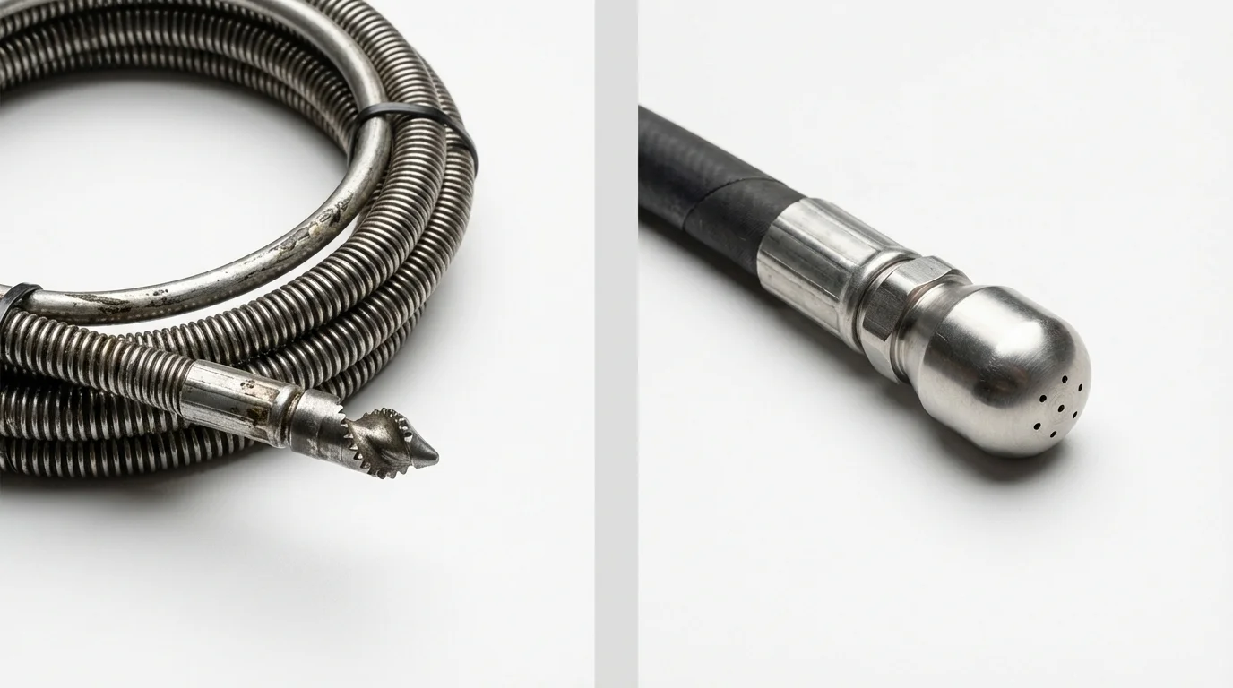 Drain snake cable and hydro jetting nozzle used for drain cleaning in Rye, NY